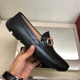 Ferragamo Black Cowhide Gancini Buckle Business Shoes For Men