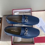 Ferragamo Cowhide Gancini Buckle Business Shoes For Men Blue