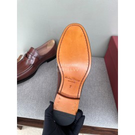 Ferragamo Brown Calf Leather Business Loafers For Men 