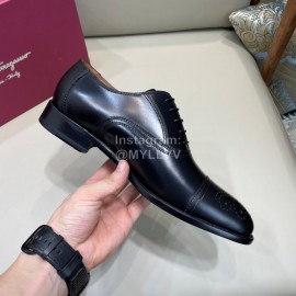 Ferragamo Black Lace Up Leather Shoes For Men 