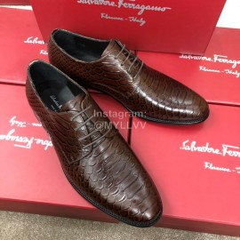 Ferragamo Calf Leather Lace Up Business Shoes For Men Brown