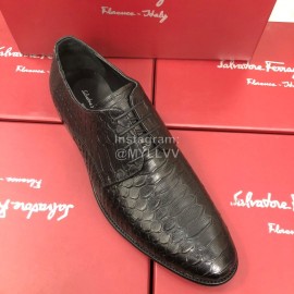 Ferragamo Black Calf Leather Lace Up Business Shoes For Men