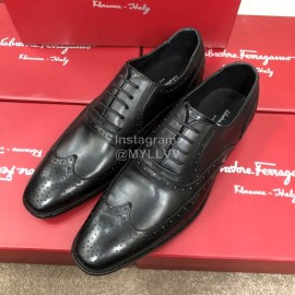 Ferragamo Calf Leather Lace Up Business Shoes Black For Men
