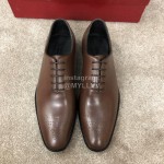 Ferragamo Brown Cowhide Lace Up Business Shoes For Men
