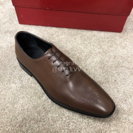 Ferragamo Brown Cowhide Lace Up Business Shoes For Men