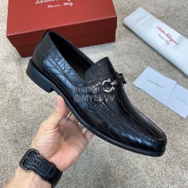 Ferragamo Calf Leather Gancini Buckle Business Shoes For Men 