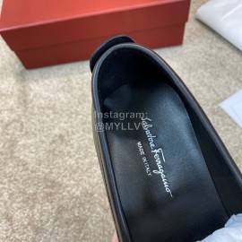 Ferragamo Black Calf Leather Gancini Buckle Business Shoes For Men 