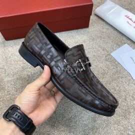 Ferragamo Calf Leather Gancini Buckle Business Loafers For Men 