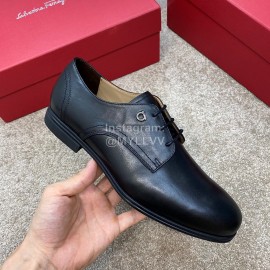 Ferragamo Black Cowhide Lace Up Business Shoes For Men 