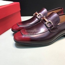 Ferragamo Calf Leather Gancini Buckle Business Shoes For Men Black