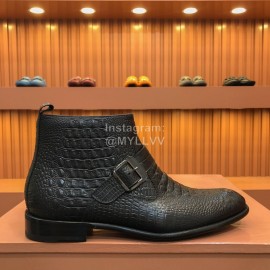 Ferragamo Black Calf Leather Casual Short Boots For Men 