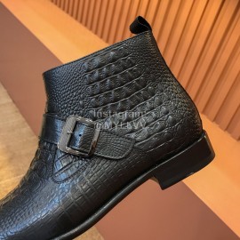 Ferragamo Black Calf Leather Casual Short Boots For Men 