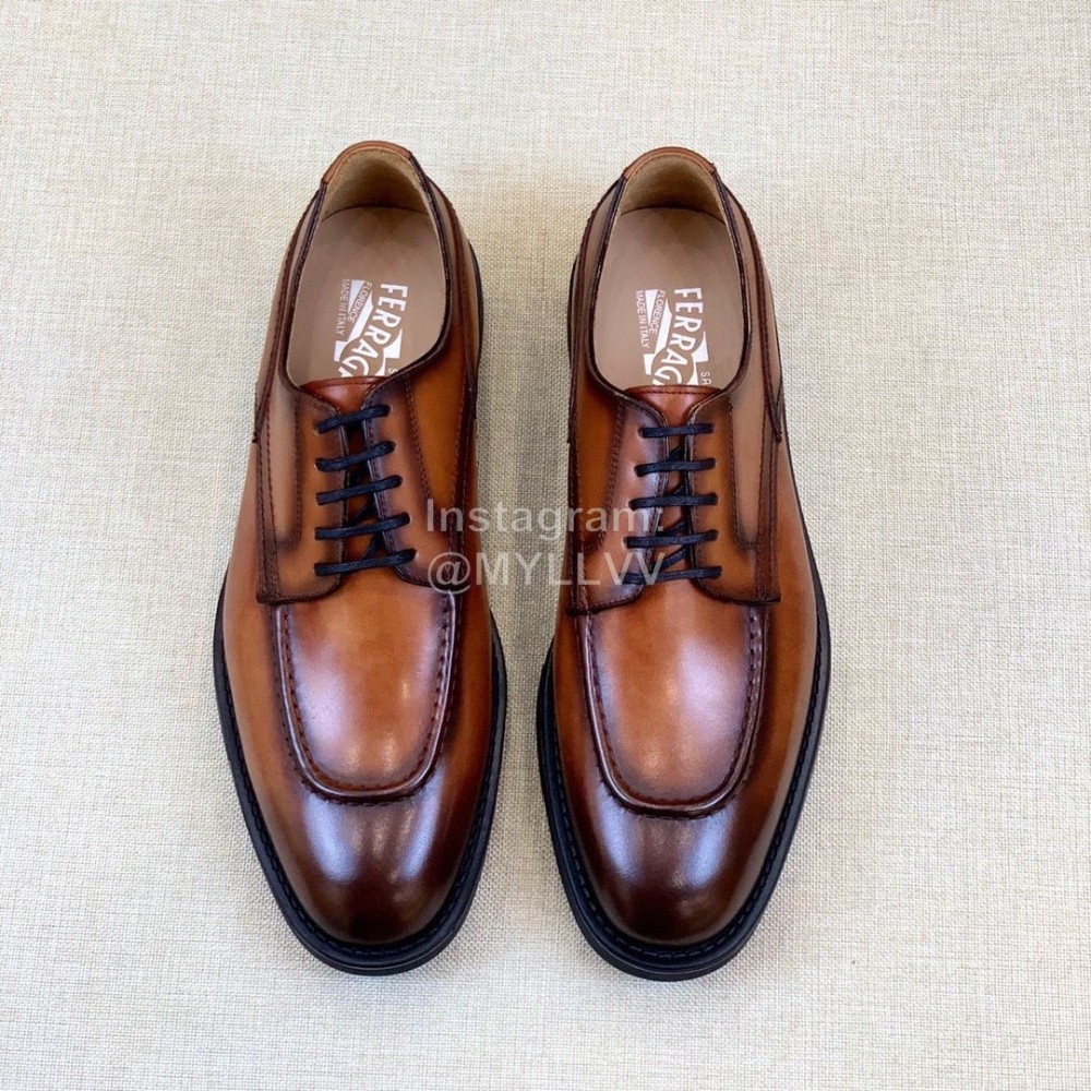 Ferragamo Calf Leather Business Shoes For Men Brown