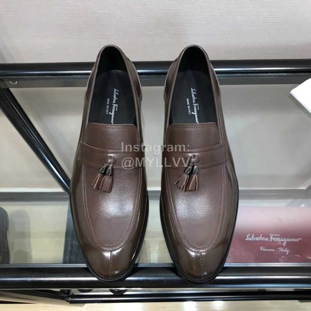 Ferragamo Fashion Calf Leather Tassels Casual Business Shoes For Men Coffee
