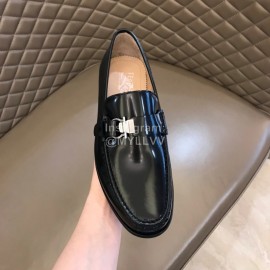 Ferragamo Calf Leather Business Shoes Black For Men 