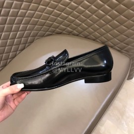 Ferragamo Calf Leather Gancini Buckle Shoes Black For Men 