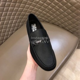Ferragamo Calf Leather Gancini Buckle Black Shoes For Men