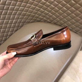 Ferragamo Calf Leather Gancini Buckle Shoes For Men Brown