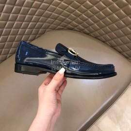 Ferragamo Calf Leather Gancini Buckle Shoes For Men Blue