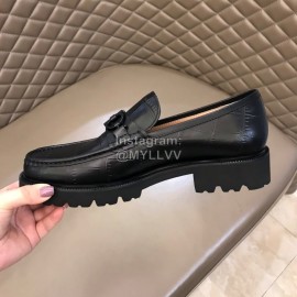 Ferragamo Black Cowhide Gancini Buckle Shoes For Men 