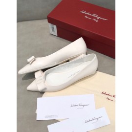 Salvatore Ferragamo Fashion Bow Pointed Shoes For Women White