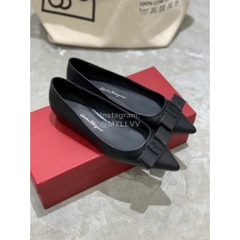Salvatore Ferragamo Fashion Bow Pointed Shoes For Women Black