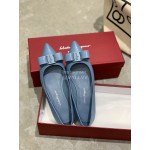 Salvatore Ferragamo Fashion Bow Pointed Shoes For Women Blue