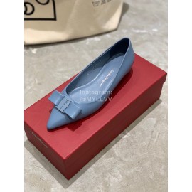 Salvatore Ferragamo Fashion Bow Pointed Shoes For Women Blue