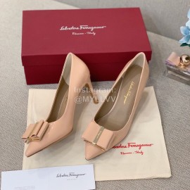 Salvatore Ferragamo Fashion Patent Leather Bow Pointed High Heels For Women Pink