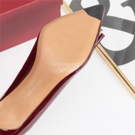 Salvatore Ferragamo Fashion Patent Leather Bow Pointed High Heels For Women Wine Red