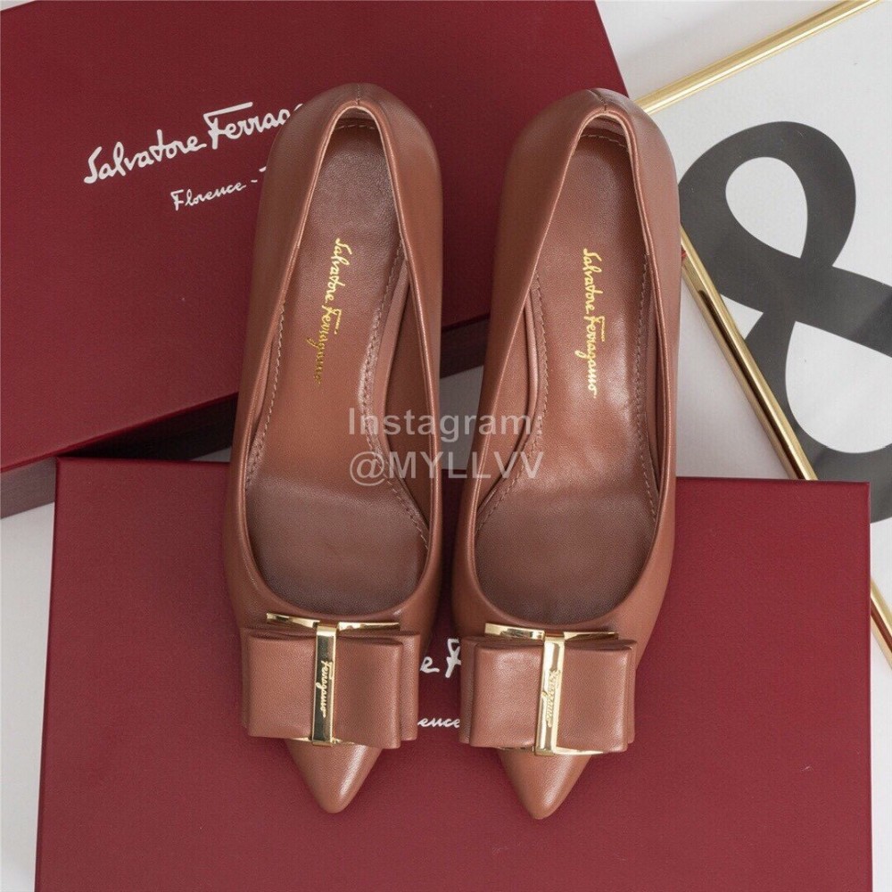 Salvatore Ferragamo Fashion Leather Bow Pointed High Heels For Women 