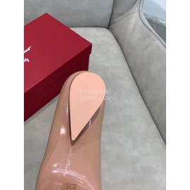 Salvatore Ferragamo Fashion Leather Bow Pointed Thick High Heels For Women Pink