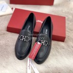 Salvatore Ferragamo Fashion Leather Flat Heel Shoes For Women Black