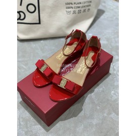Salvatore Ferragamo New Patent Leather Bow Sandals For Women Red
