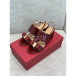 Salvatore Ferragamo Soft Patent Leather Bow Sandals For Women Wine Red