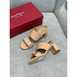Salvatore Ferragamo Soft Patent Leather Bow Sandals For Women Khaki