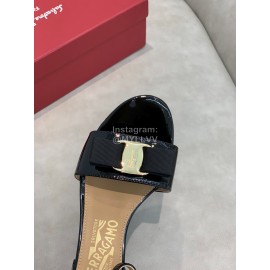 Salvatore Ferragamo New Patent Leather Bow High Heel Sandals For Women Black