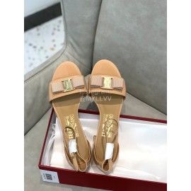 Salvatore Ferragamo New Patent Leather Bow High Heel Sandals For Women Khaki