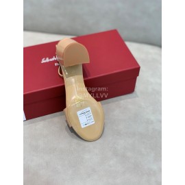Salvatore Ferragamo New Patent Leather Bow High Heel Sandals For Women Khaki
