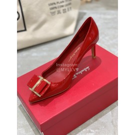 Salvatore Ferragamo New Patent Leather Bow Pointed High Heels For Women Red