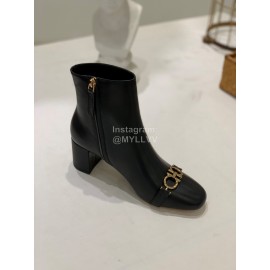 Salvatore Ferragamo Autumn Winter Calf High Heel Short Boots For Women Black