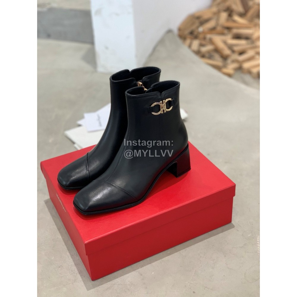Salvatore Ferragamo Autumn Winter Black Calf High Heel Short Boots For Women 