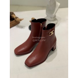 Salvatore Ferragamo Autumn Winter Calf High Heel Short Boots For Women Wine Red