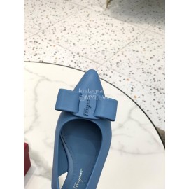 Salvatore Ferragamo Fashion Sheepskin Bow Sandals For Women Blue