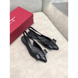 Salvatore Ferragamo Fashion Sheepskin Bow Sandals For Women Black