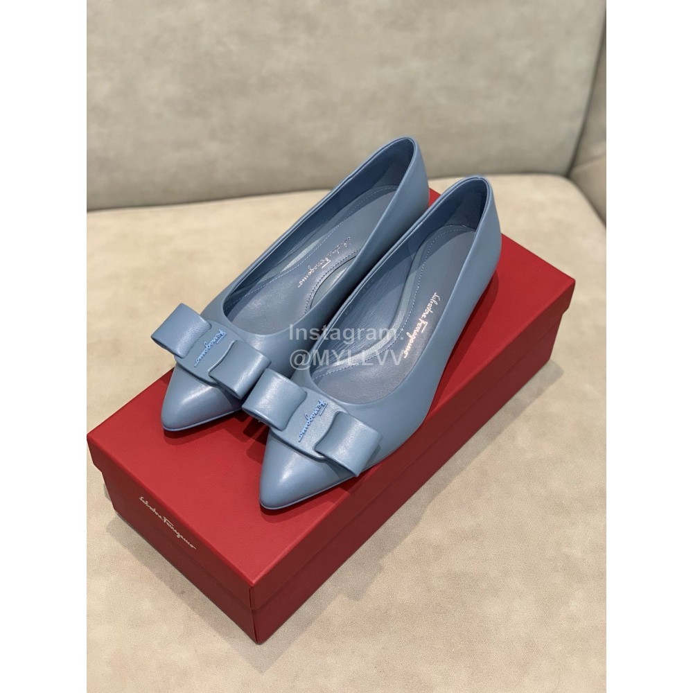 Salvatore Ferragamo Fashion Sheepskin Bow Shoes For Women Blue
