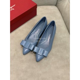 Salvatore Ferragamo Fashion Sheepskin Bow Shoes For Women Blue