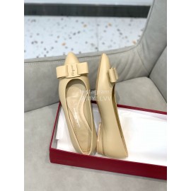 Salvatore Ferragamo Fashion Sheepskin Bow Shoes For Women Beige