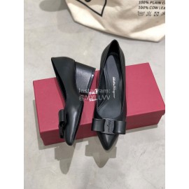 Salvatore Ferragamo Fashion Sheepskin Bow High Heel Shoes For Women Black