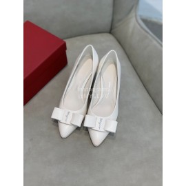Salvatore Ferragamo Fashion Sheepskin Bow High Heel Shoes For Women White